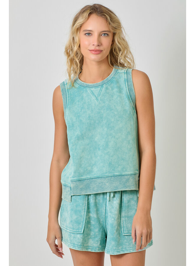 Sleeveless Terry Top Washed Emerald
