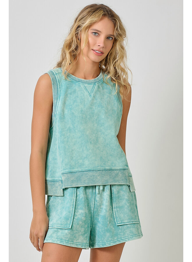 Sleeveless Terry Top Washed Emerald