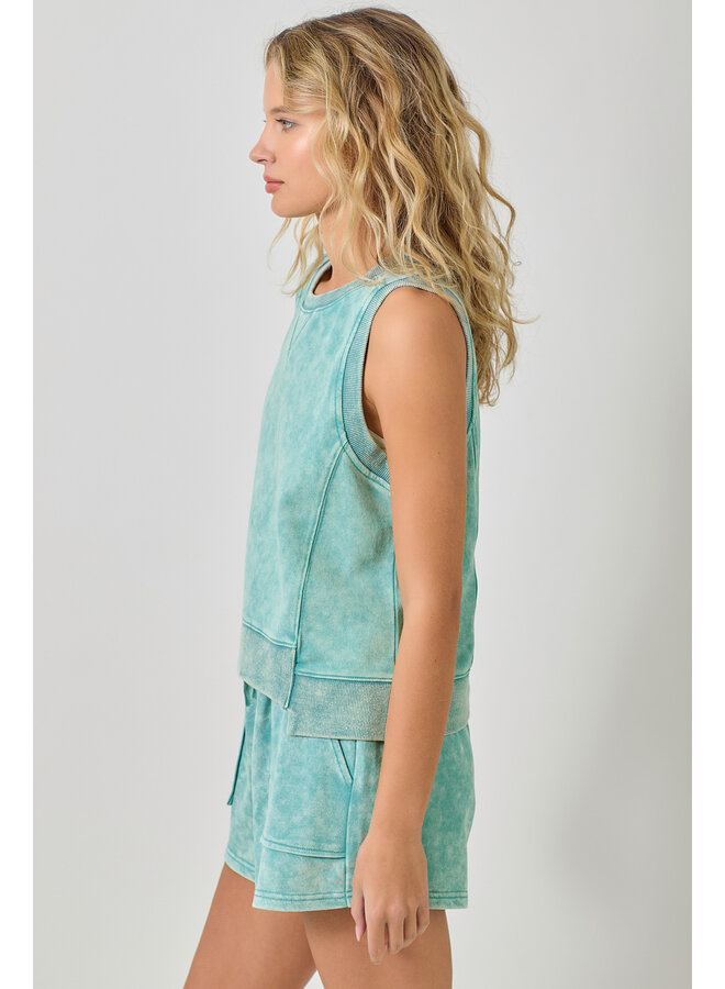 Sleeveless Terry Top Washed Emerald