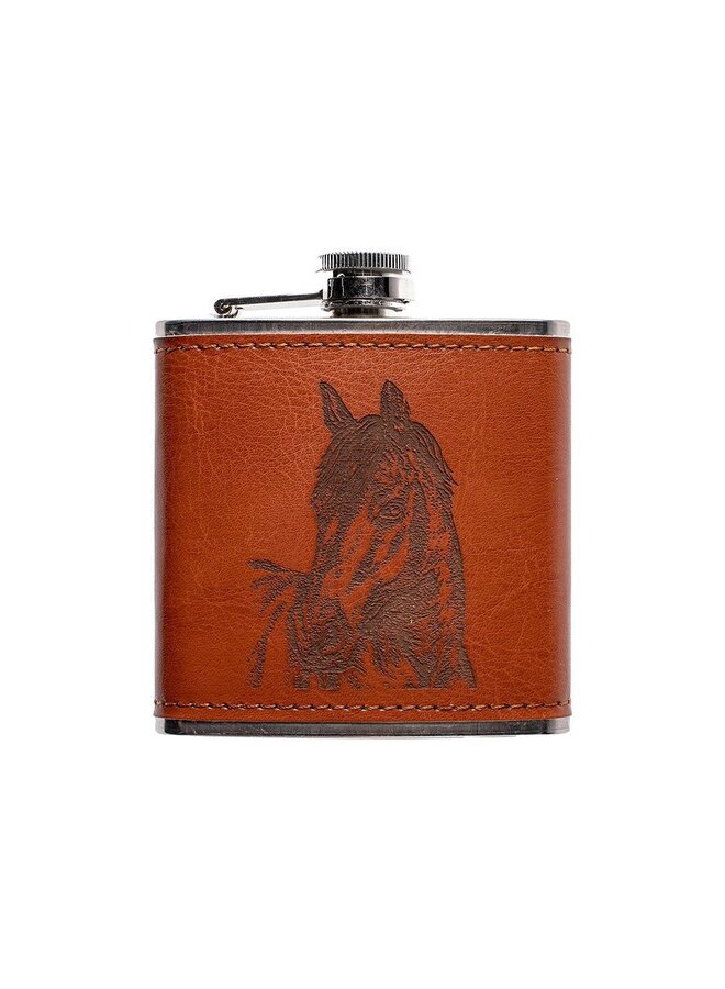Leather Hip Flask Horse Portrait