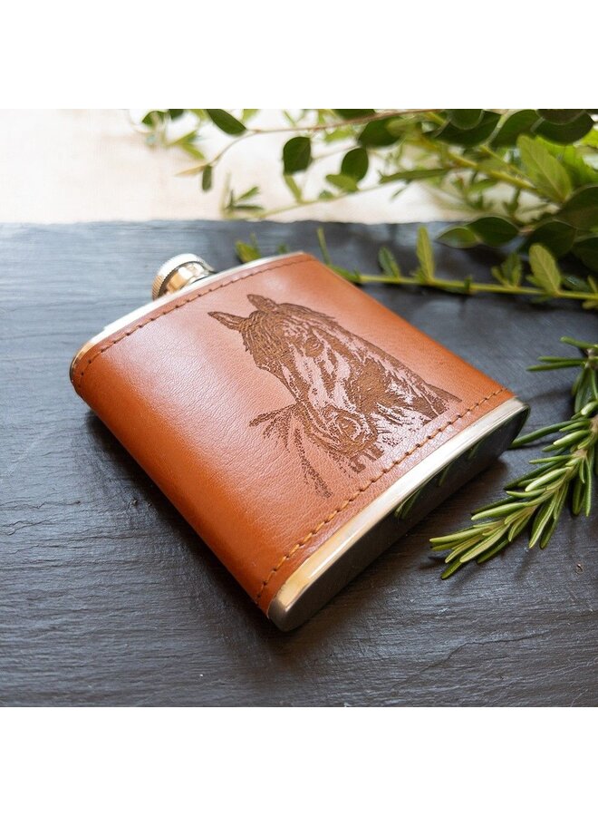 Leather Hip Flask Horse Portrait
