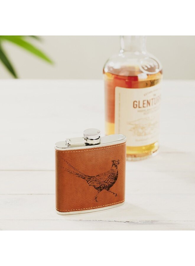 Leather Hip Flask Pheasant