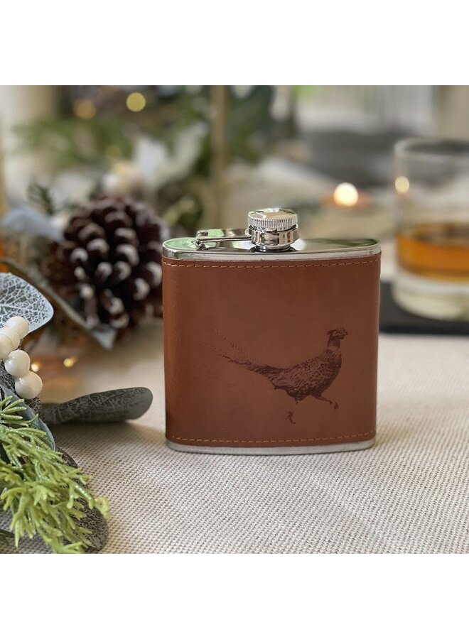 Leather Hip Flask Pheasant