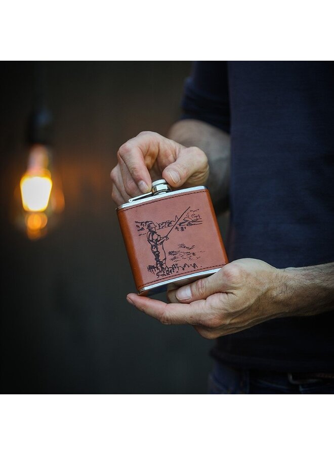Leather Hip Flask Fishing