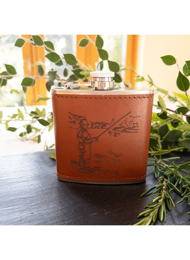 Leather Hip Flask Fishing