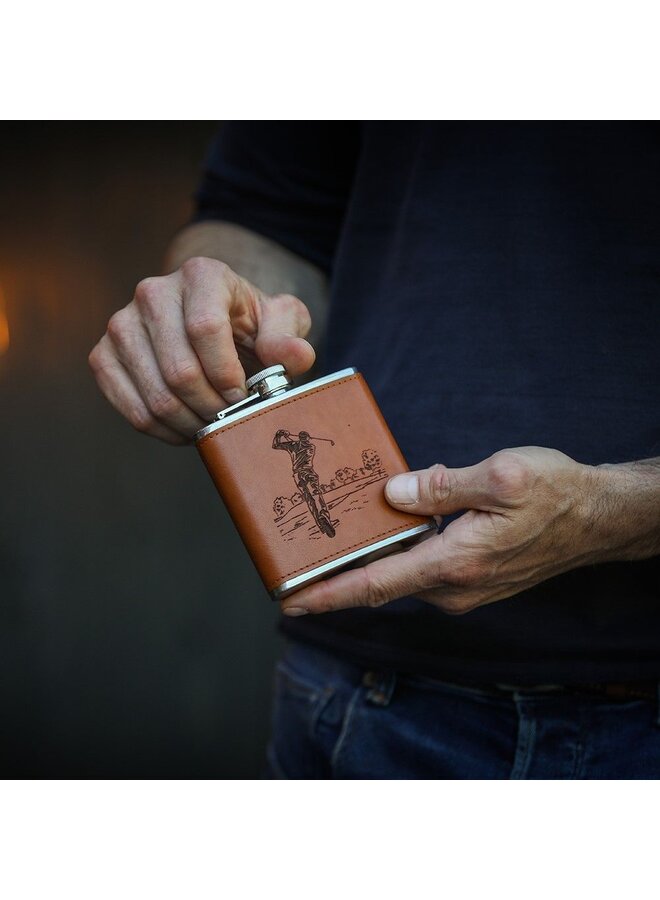 Leather Hip Flask Golf