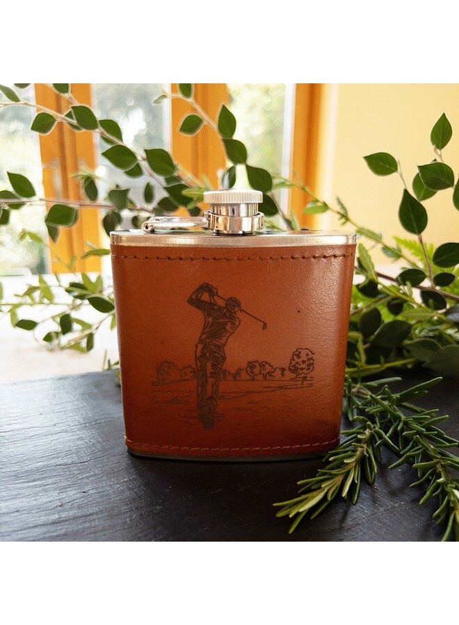 Leather Hip Flask Golf