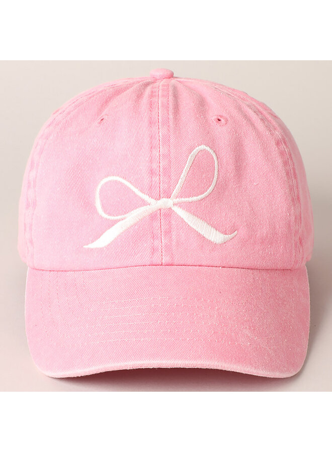 Bow Embroidered Baseball Cap Light Pink