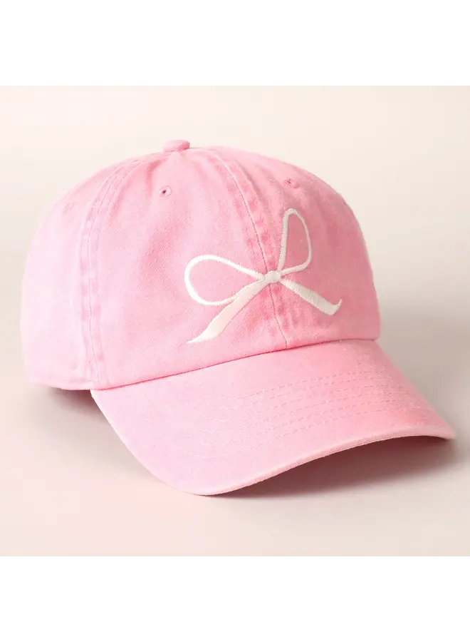 Bow Embroidered Baseball Cap Light Pink