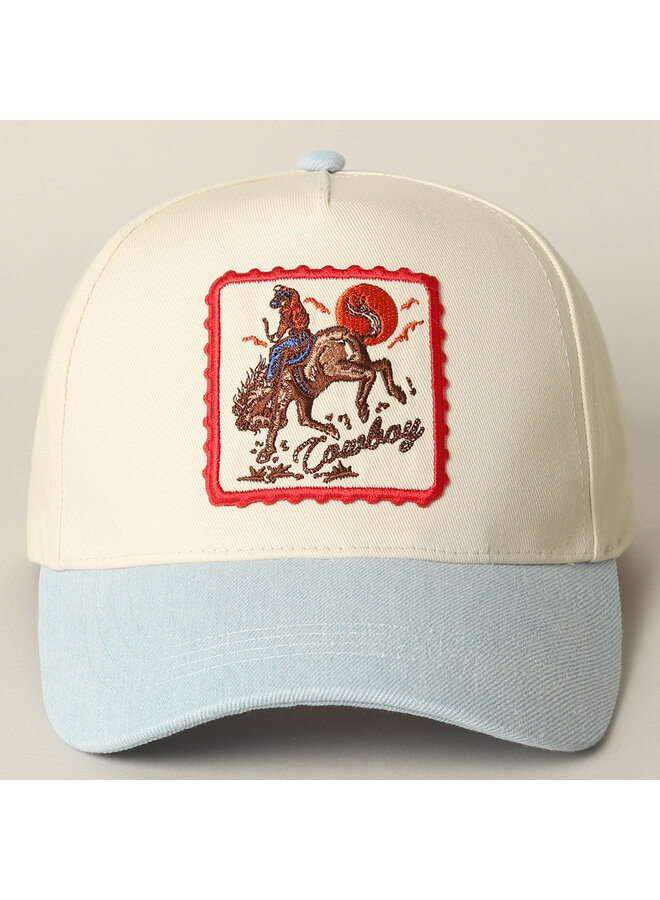 Cowboy Horse Embroidered Cap Light Denim