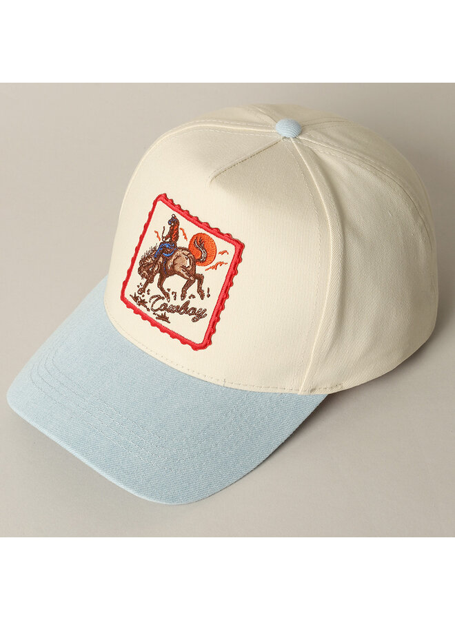 Cowboy Horse Embroidered Cap Light Denim