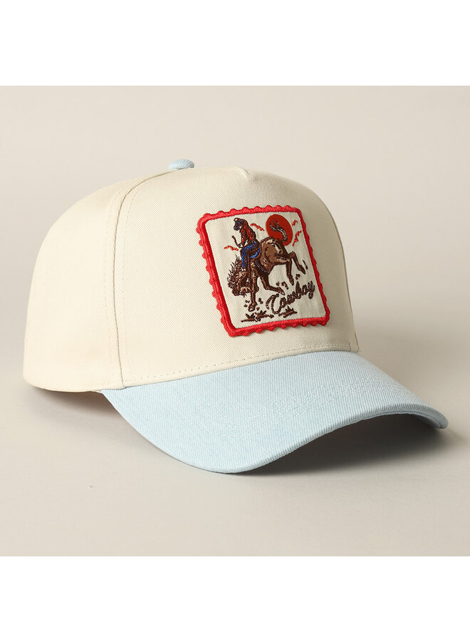 Cowboy Horse Embroidered Cap Light Denim