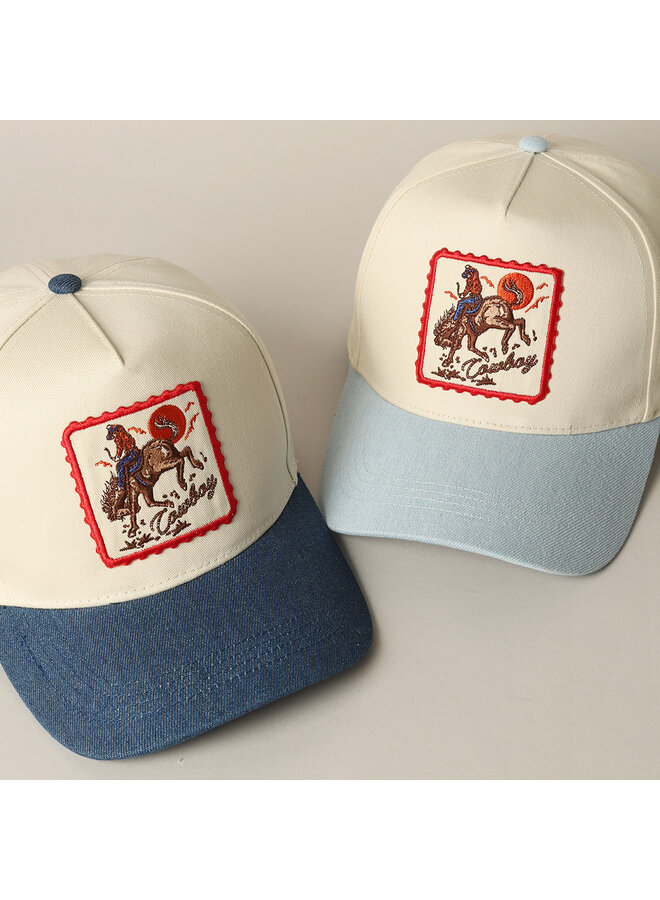 Cowboy Horse Embroidered Cap Light Denim