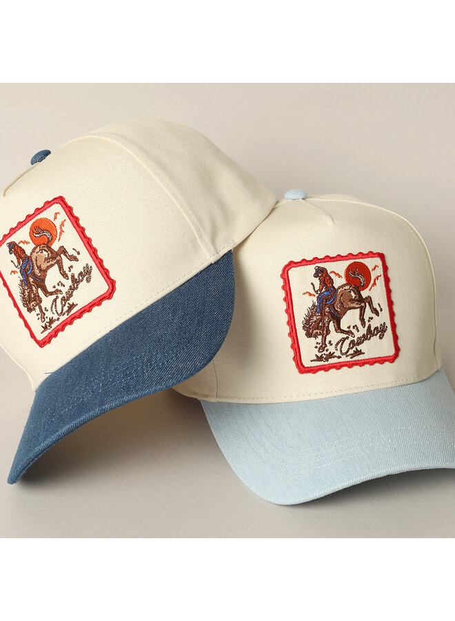 Cowboy Horse Embroidered Cap Light Denim