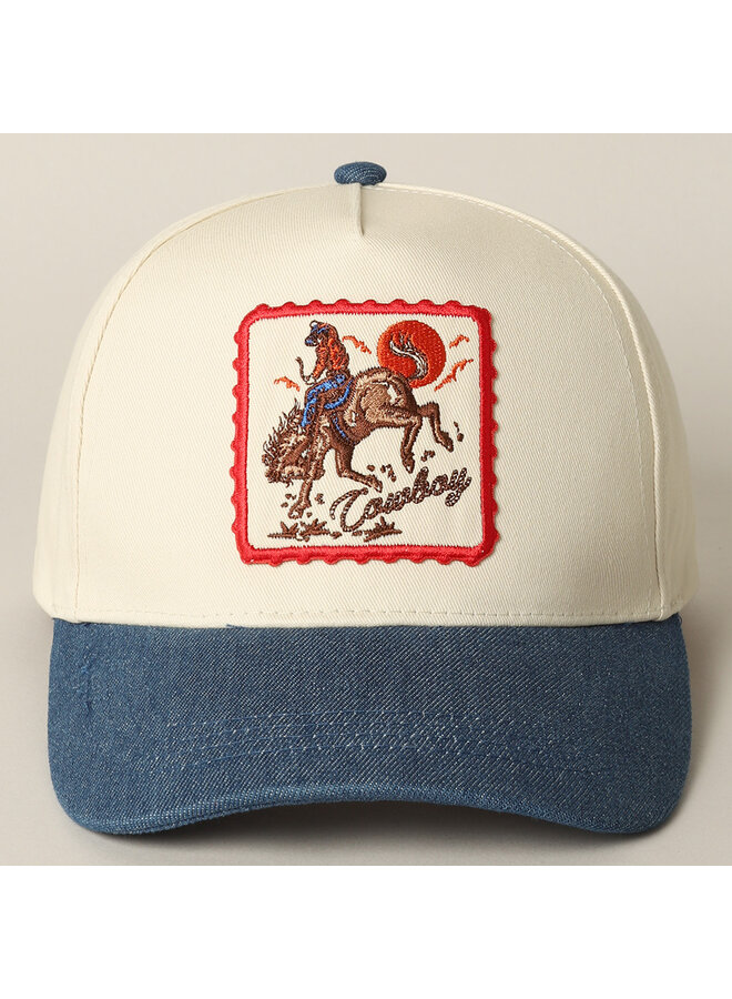 Cowboy Horse Embroidered Cap Dark Denim