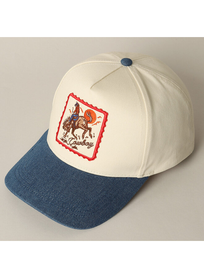 Cowboy Horse Embroidered Cap Dark Denim