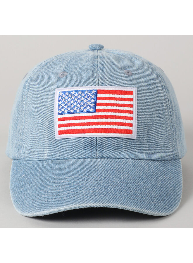 USA Flag Embroidered Baseball Cap Light Denim