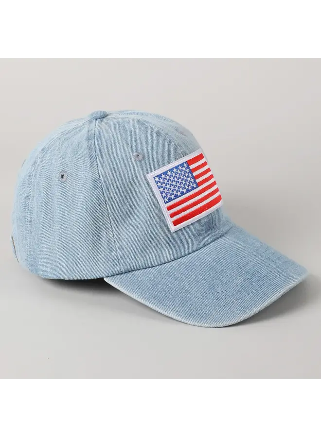 USA Flag Embroidered Baseball Cap Light Denim
