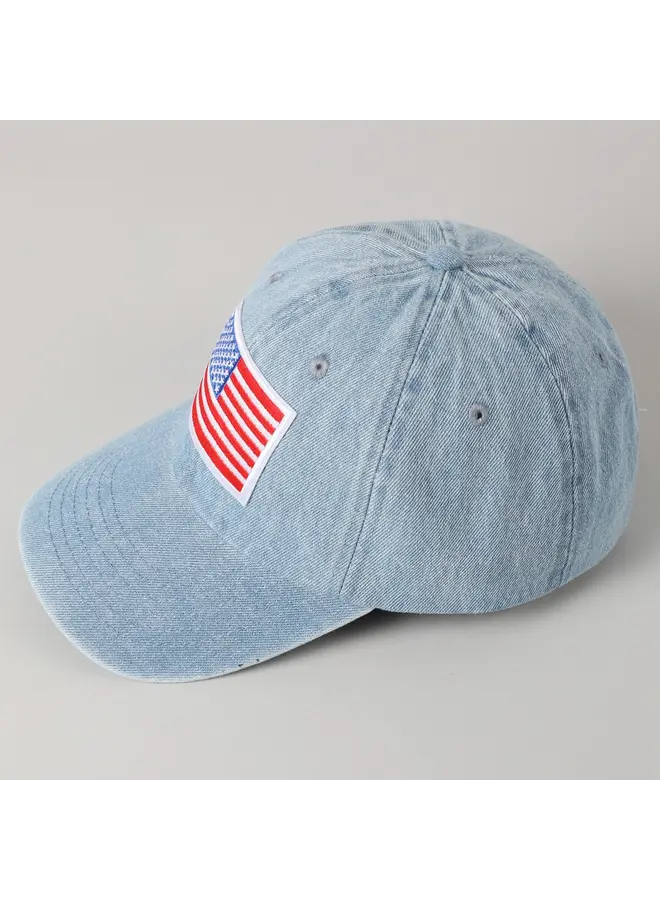 USA Flag Embroidered Baseball Cap Light Denim