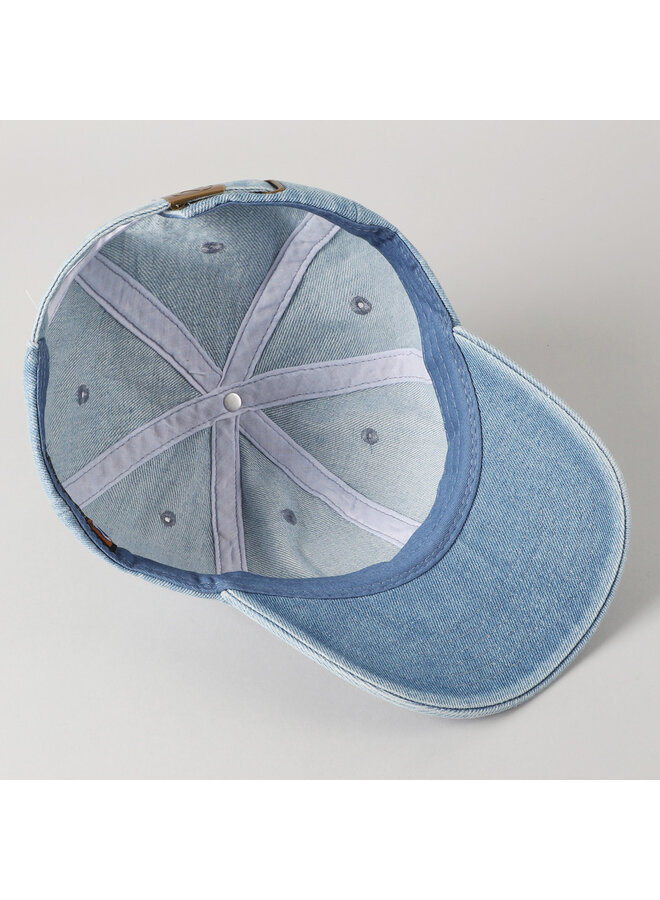 USA Flag Embroidered Baseball Cap Light Denim