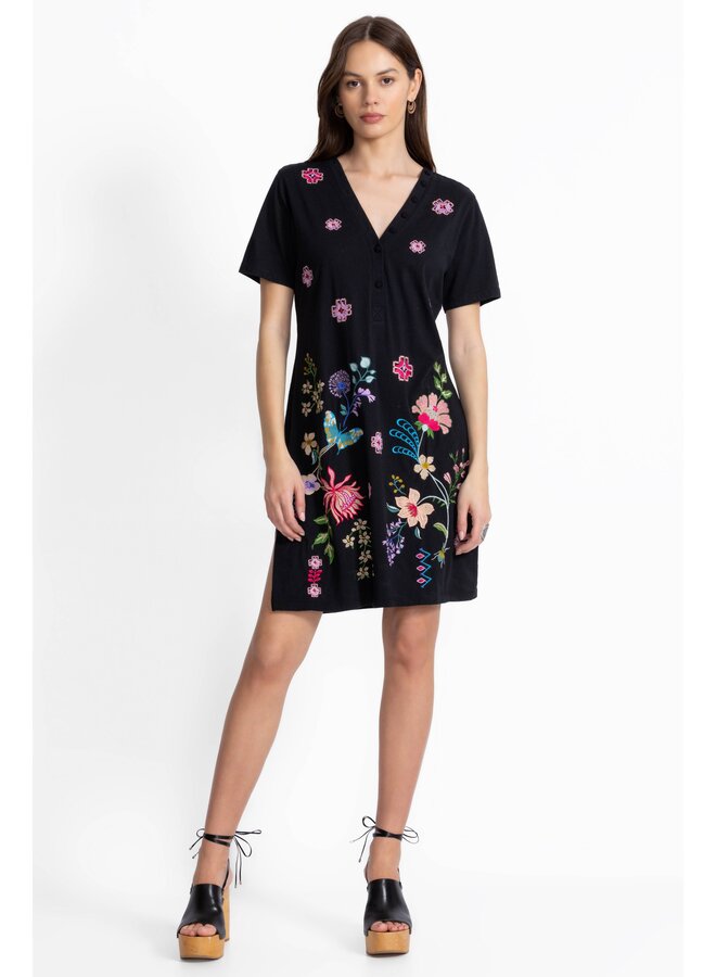 Button Neck Knit Dress Maureen Black
