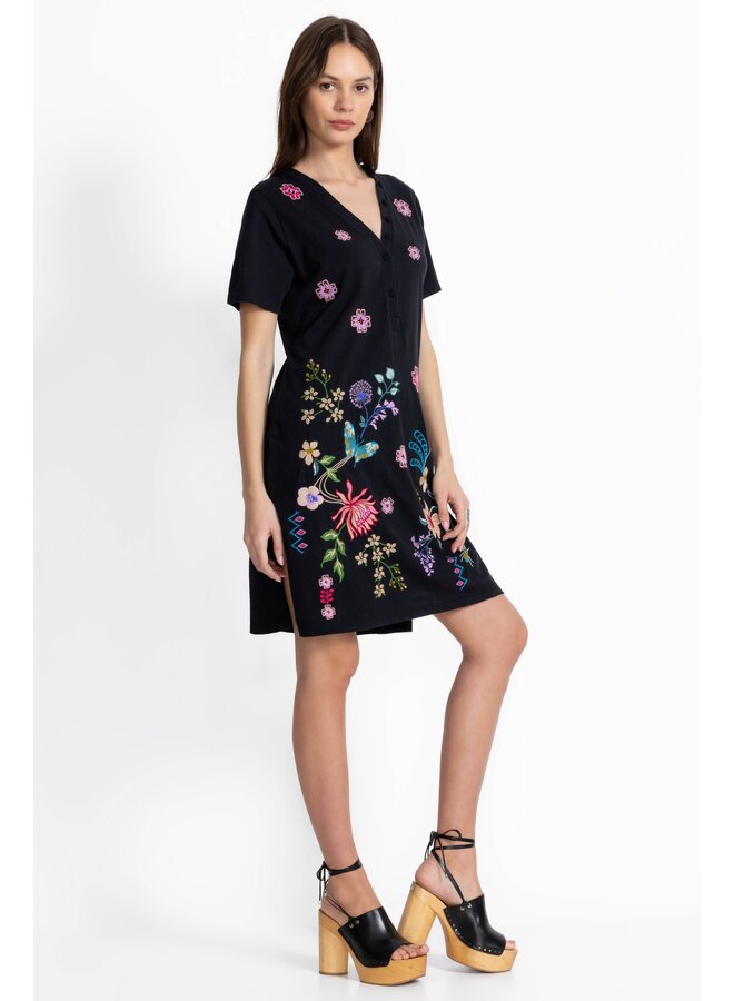 Button Neck Knit Dress Maureen Black