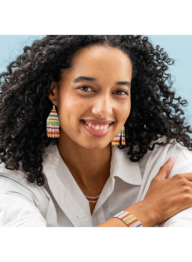 Lexie Horizontal Stripe Beaded Fringe Earrings Multi