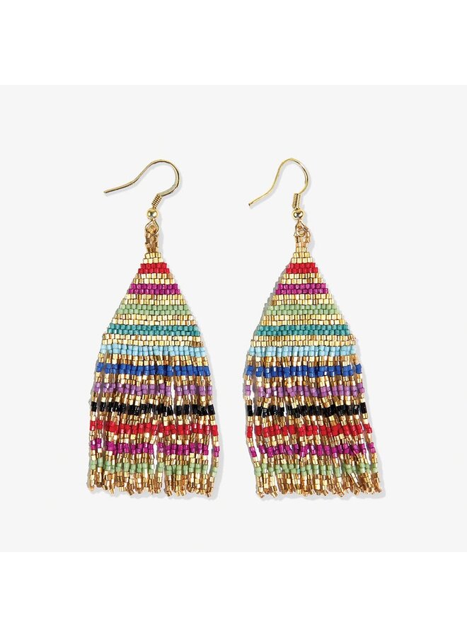 Lexie Horizontal Gold Lines Beaded Fringe Earrings Multi