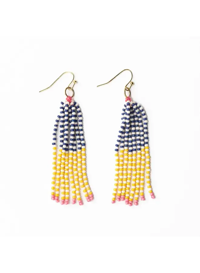 Abbey Tassel Alternating Seed Bead Earring Yellow/Ivory