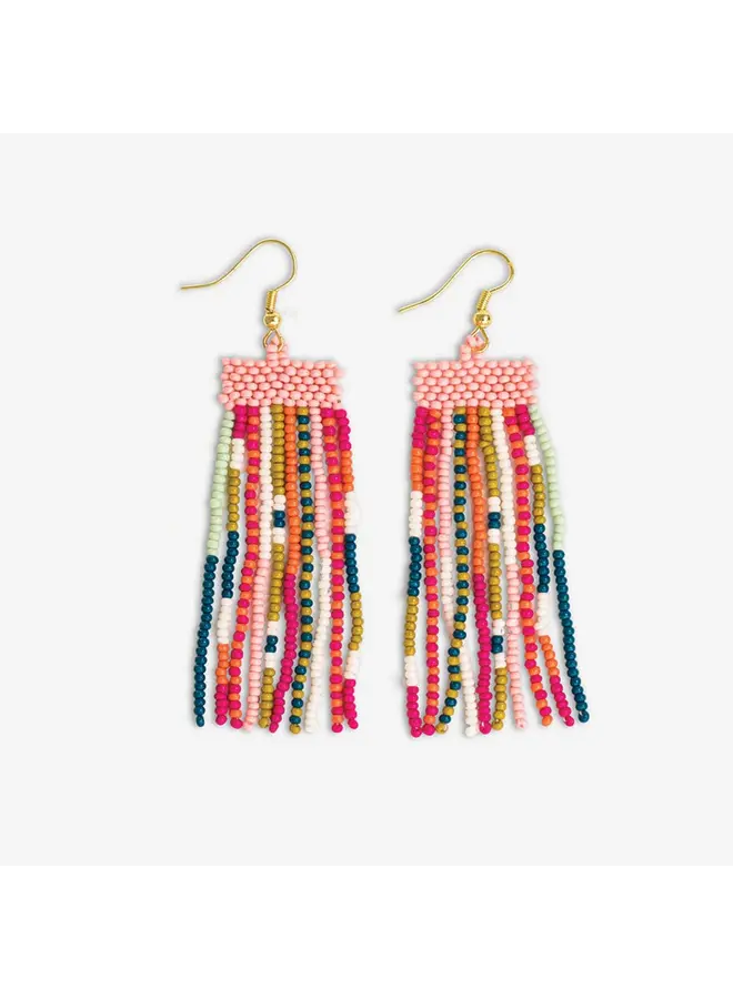 Adaline Mixed Patterns Beaded Fringe Earrings Rainbow