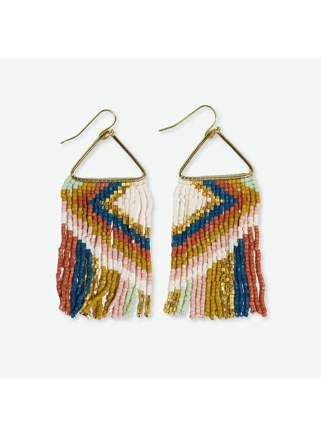 Paige Ascending Blocks Beaded Fringe Earrings Desert