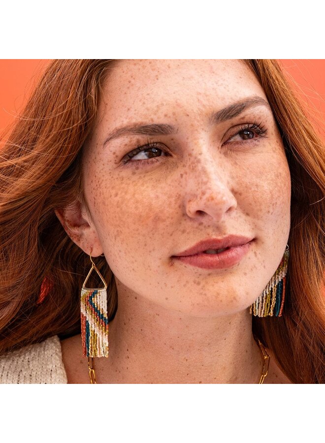 Paige Ascending Blocks Beaded Fringe Earrings Desert