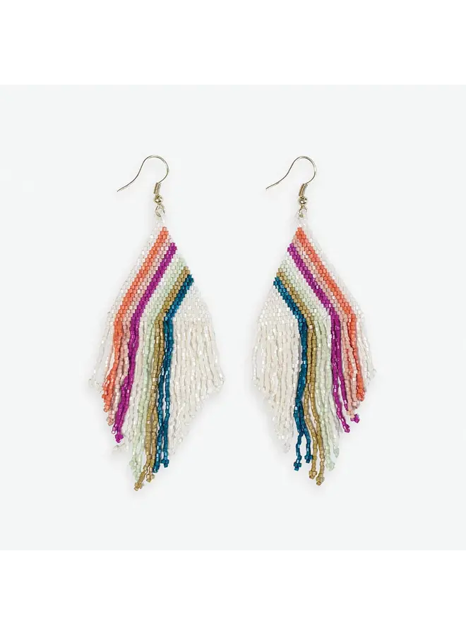 Haley Falling Lines Beaded Fringe Earrings Rainbow