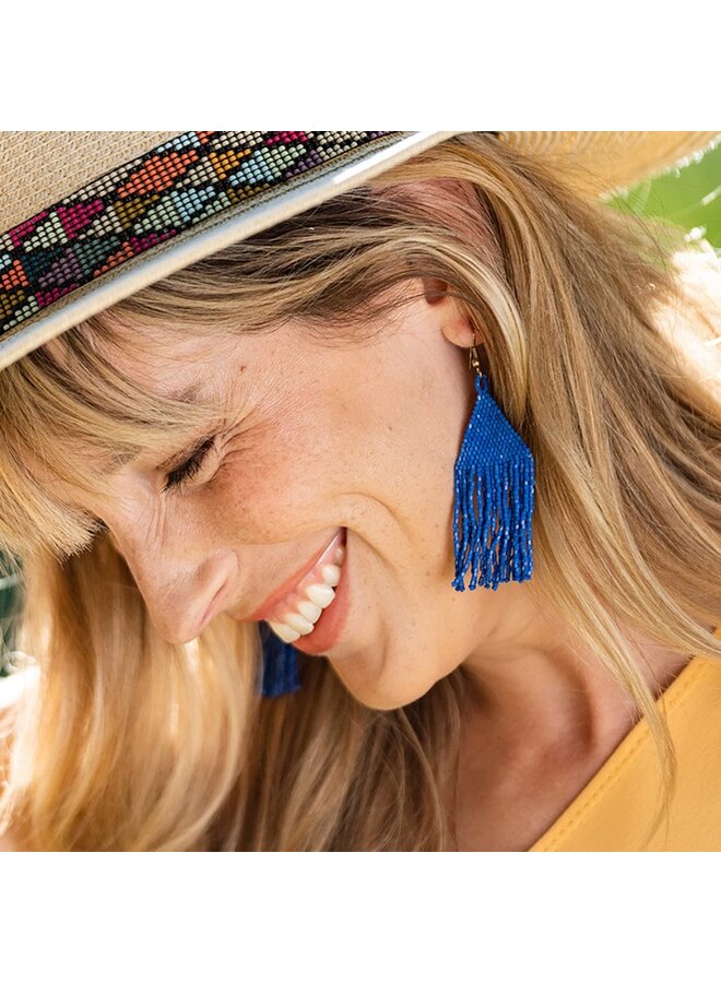 Lexie Solid Beaded Fringe Earrings Lapis