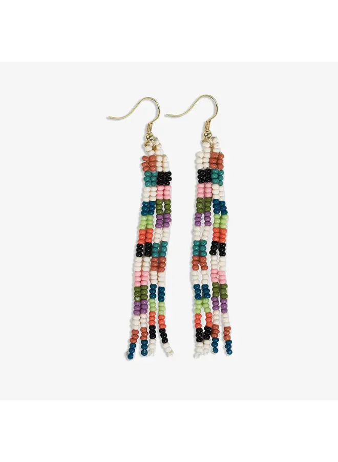 June Mini Checked Pattern Beaded Fringe Earrings Multi-Check