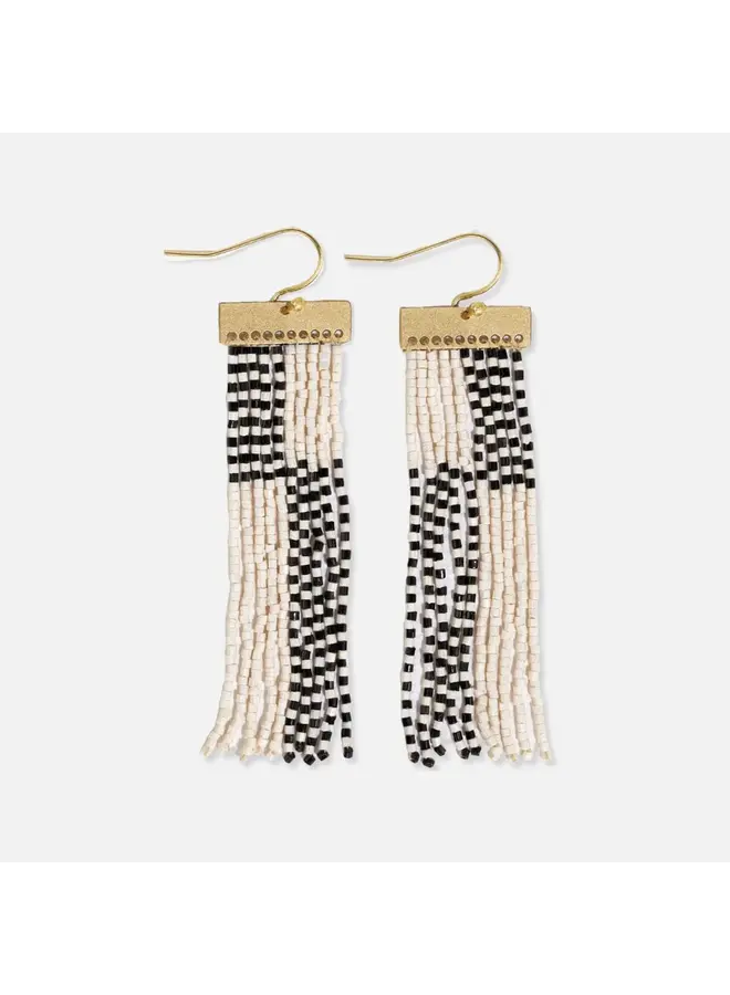Lana Rectangle Hanger Colorblocks Beaded Fringe Earrings Black/White