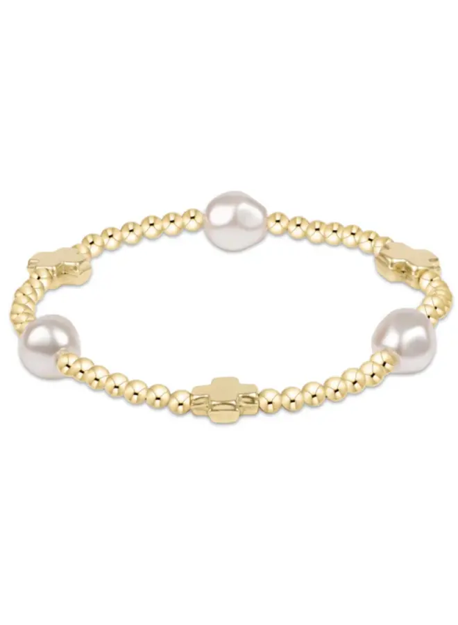 Signature Cross Admire Pearl Pattern 3mm Bead Bracelet Gold