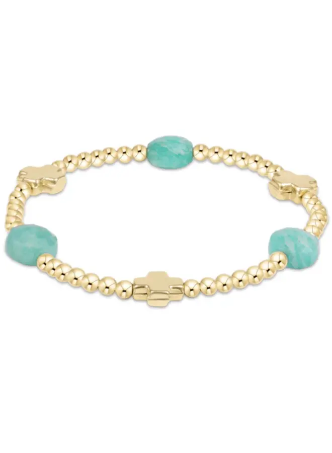 Signature Cross Admire Gold Pattern 3mm Bead Bracelet Amazonite