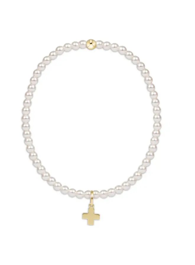 Classic Pearl 3mm Bead Bracelet Signature Cross Gold Charm
