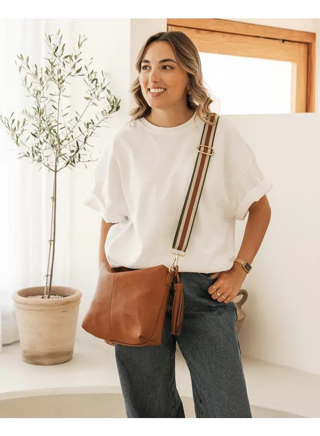 Daisy Stripe Crossbody Bag Tan