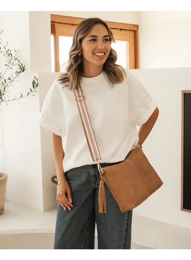 Daisy Stripe Crossbody Bag Camel