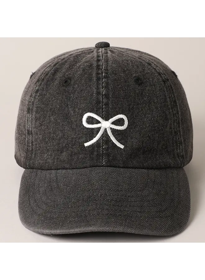 Trendy Bow Embroidered Baseball Cap Black