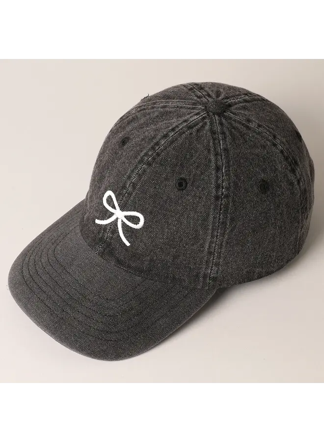 Trendy Bow Embroidered Baseball Cap Black