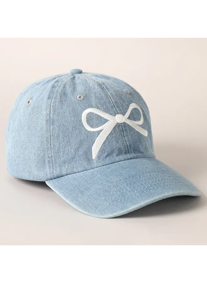 Trendy Bow Embroidered Baseball Cap Light Blue