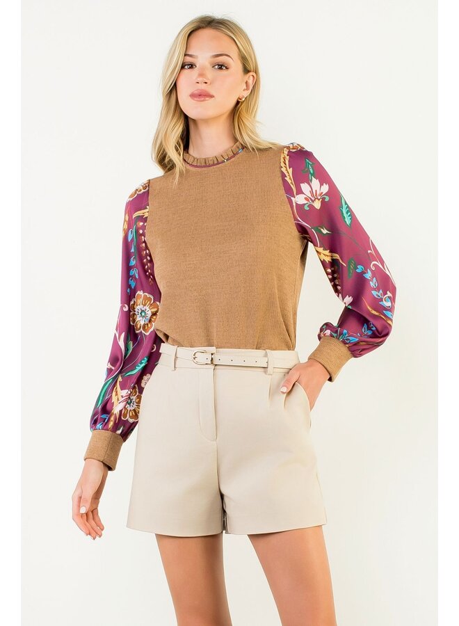 Long Sleeve Mixed Media Top