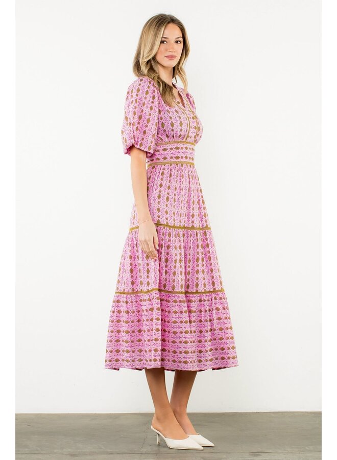 Puff Sleeve Tiered Print Dress