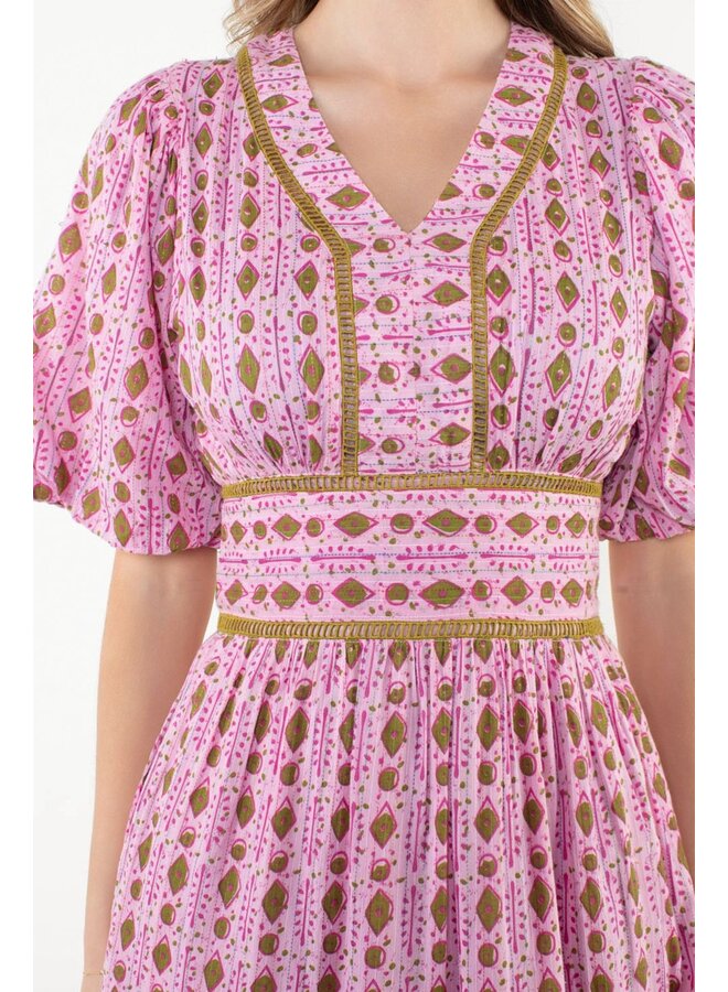 Puff Sleeve Tiered Print Dress