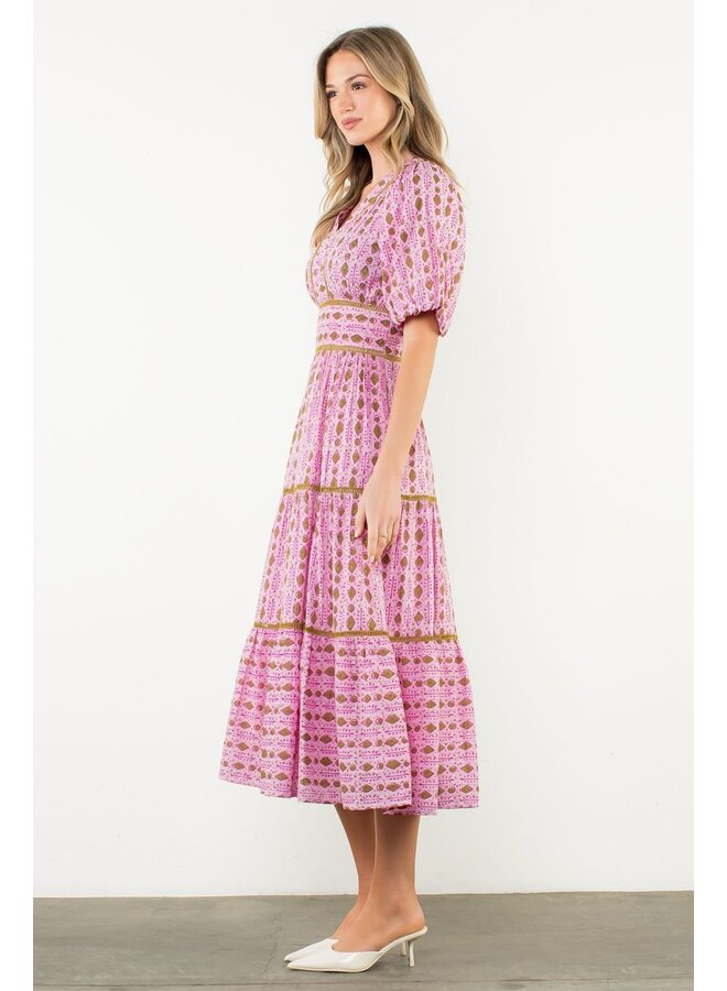 Puff Sleeve Tiered Print Dress