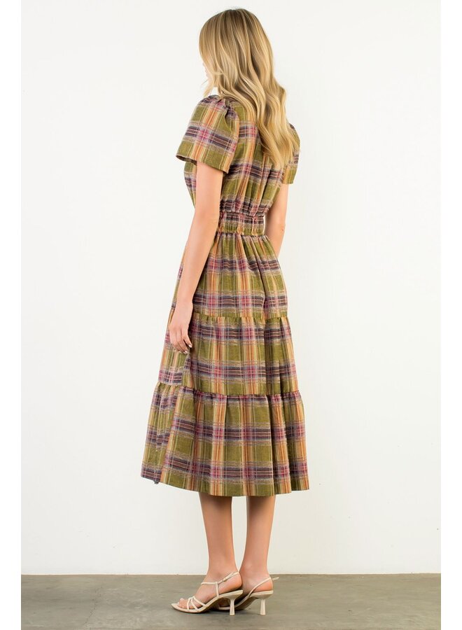Short Sleeve Tiered Maxi Dress Plaid