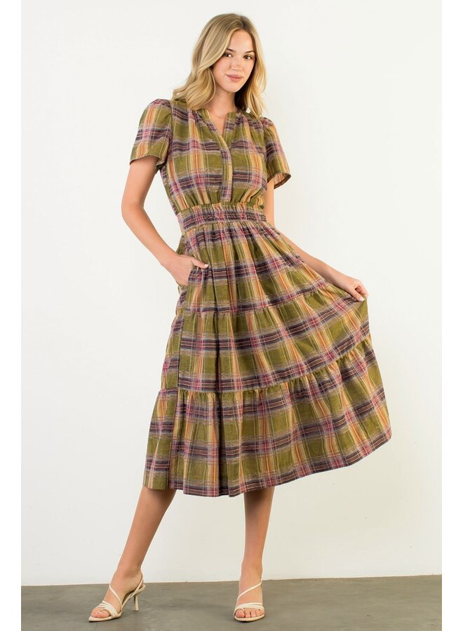 Short Sleeve Tiered Maxi Dress Plaid